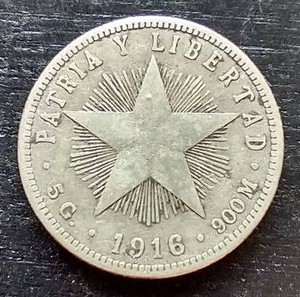 1916 Cuba Silver 20 Centavos