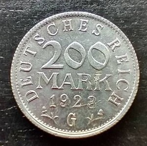 1923 Germany Weimar Republic 200 Mark Coin