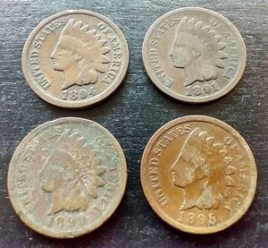 (4) Indian Pennies  - All 1800s