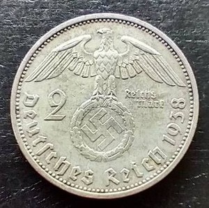 1938 German Third Reich Silver 2 Reichsmark