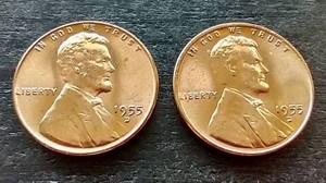 (2) Bright Red 1955-D Wheat Pennies