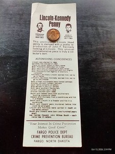 Lincoln-Kennedy Souvenir Penny - Fargo PD Handout