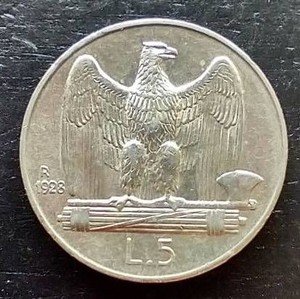 1928 Italy Silver 5 Lira Coin