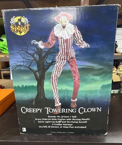Creepy Towering Clown -stands 7 feet tall, scary side to side motion with moving mouth - slightly used