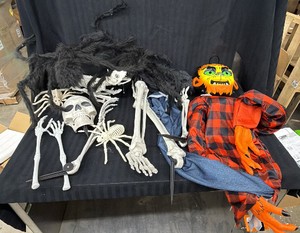 Large lot of Halloween decorations, skeleton parts, and more Huge variety of Halloween related decorations