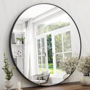 $163 42 Round Black Metal Mirror, Wall Mount