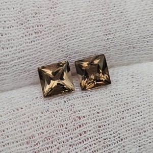 1.27 Carat Total Weight Natural Smoky Quartz Princess Cut Gemstones  Matching Pair