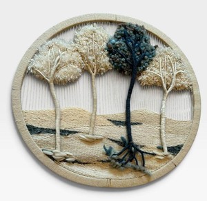 LL - Vintage Fiber Art Wall Hanging - Textured Tree Landscape