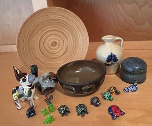 LL - Travel Treasures Mixed Lot - Wood Bowl, Studio Pottery & Animal Figures