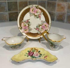 LR - Vintage Floral Porcelain - Plate, Creamer, Sugar Bowl & Tray
