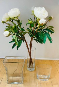 LR - Clear Glass Vases & Faux Flowers - 3-Piece Set