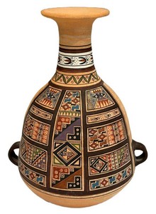 DR - Vintage Peruvian Terracotta Aryballos Vessel - Hand-Painted Inca Geometric Patterns