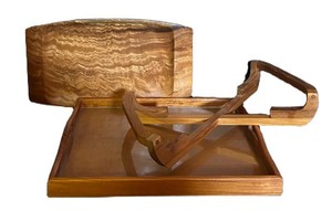 LR - Serving Tray - Teak Wood Glass Top With Stand