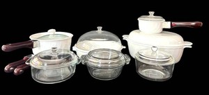 LR - Vintage CorningWare Cookware Set - White Fluted Glass-Covered (Lot of 7)