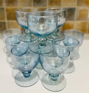 K - Stemmed Glass Dessert Bowls - Pale Blue Coupe Goblets (Lot of 12)