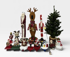 G - Christmas Decor - 22-Inch Wooden Reindeer, Santas & Nutcrackers Mixed Lot