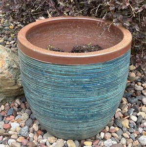 FY - Large Ceramic Outdoor Planter - Turquoise Blue Textured Finish
