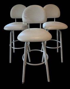 K - Set of Three Vintage White Barstools