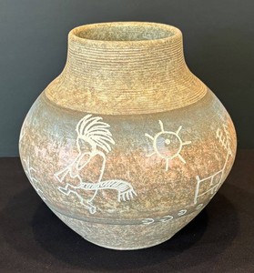 LR - Incised Figural Designed Pottery Vase by Pat Olin Powers