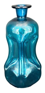 LR - Vintage Holmegaard Blue Glass Kluk Kluk Pinched Decanter by Jacob E. Bang