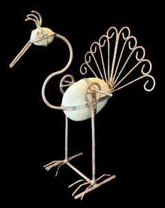 LR - Metal & Rock Peacock Sculpture