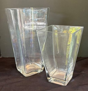 LR - Two Clear Glass Square Tapered Vases