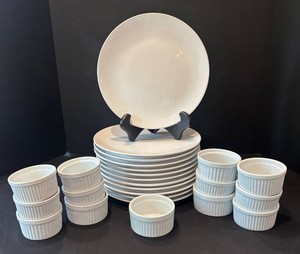 LR - 12 Ikea Dinner Plates with Ramekins by Pier 1, HIC and Omniware