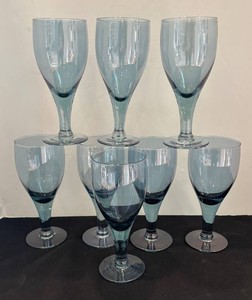 LR - Set of Eight Mystic Blue Gray Wine Glasses