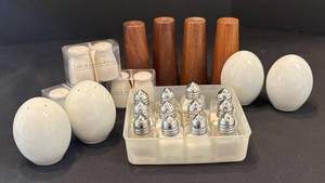 LR - Teak, Glass & Ceramic Salt & Pepper Shakers