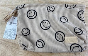 Tan Corduroy Smiley Face Makeup Bag - 8 x 11 - Brand New Q