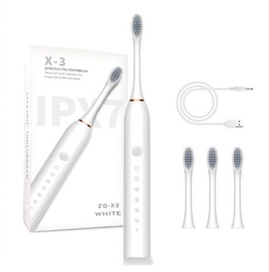 X-3 Sonic Electric Toothbrush with 4 Brush Heads - White - Brand New Q