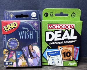UNO Disney Wish & Monopoly Deal Card Games, 2 Total games - New