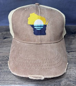 Brown and Tan Trucker Cap With Embroidered Wisconsin Graphic, OSFM - New