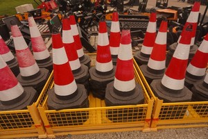 Approximately 45 Highway Safety Cones With Metal StorageMovement Pallet