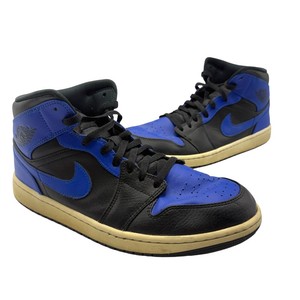 GUARANTEED AUTHENTIC  Air Jordan 1 Mid Royal Blue BlackBlue Leather Sneakers Mens Size 12 - Pre-Owned