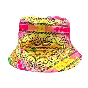 Multicolor Paisley Bandana Print Bucket Hat Pink Yellow Green Orange - Pre-Owned