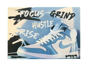 Nike Air Jordan 1 University Blue Sneaker Motivational Canvas Wall Art Focus Grind Hustle Rise - Pre-Owned 20H x 28W