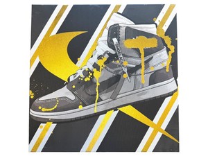 Nike Air Jordan 1 Travis Scott Inspired Sneaker Canvas Wall Art Black Gray Gold - Pre-Owned 24H x 24W