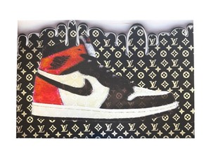 Air Jordan 1 x Louis Vuitton Inspired Sneaker Canvas Wall Art - BlackRedWhite 24 H x 36 W  Pre-Owned