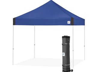E-Z UP 10 x 10 Vantage Pop Up Canopy Tent, Wide-Trax Roller Bag & Spike Kit, Royal Blue
