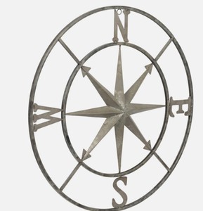 Distressed Decorative Metal Compass Wall Dcor 30 Round Antiqued Iron