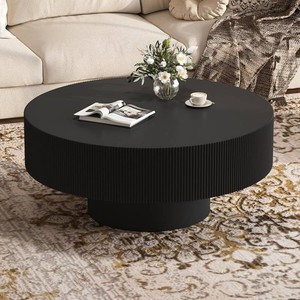 Elegant Easy Assembly Round Coffee Table with 6.8 Thick Tabletop, Modern Drum