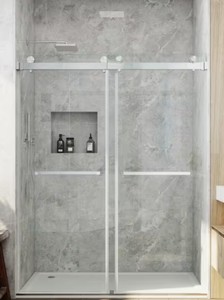 46-49 in. W x 76 in. H Double Sliding Frameless Smooth Sliding Shower Door in Brushed Nickel with 38 in. Clear Glass