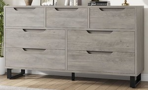 Garvee 55-Inch Wide Farmhouse TV Stand with 7 Drawers- Functional Wooden Storage for Living Room and Bedroom