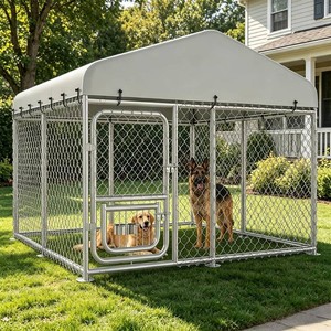 COMHOMA Dog Kennel Outdoor with Roof,Large Metal Dog Enclosure with Weather-Resistant Cover,