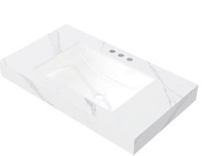 LOVMOR Carrara White 36 inch x 19 inch Sintered Stone Ceramic Undermount Bathroom Vanity Top