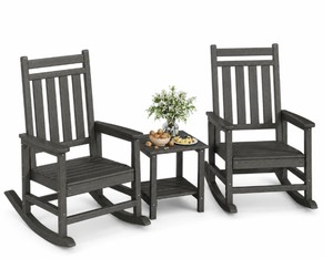 Garvee Black Set of 3 HDPE Outdoor Rocking Chairs , All-Weather Porch Rockers for Adults, 350 lbs Capacity, High Back & Wide Armrests