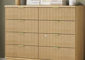 8 Drawers Dresser Fluted Dresser for Bedroom,Wooden Chest of Drawers Modern Dresser for Closet,Natural Oak Dresser