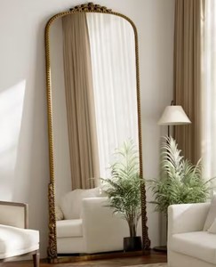32 in. W x 71 in. H Antique Gold Arched Full Length Mirror PU Frame Floor Mirror Wall Mounted Mirror for Bedroom