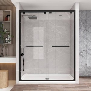 KPUY Double Sliding Glass Shower Door 55-60 W x 76 H, Matte Black